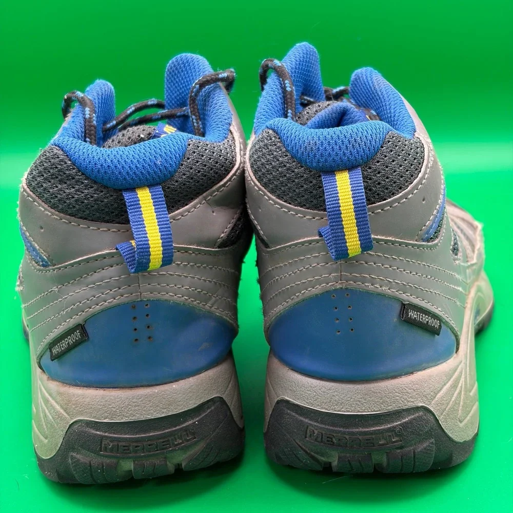 Merrell Oakcreek Hiking Boots Youth 6M Gray/Blue Waterproof Mid Trail Camp Shoes
